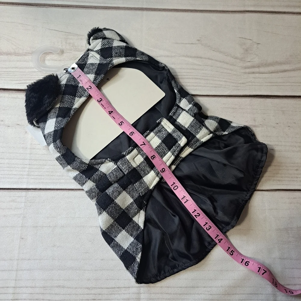 Friends Forever Plaid Black and White Dog Dress Coat Size Medium